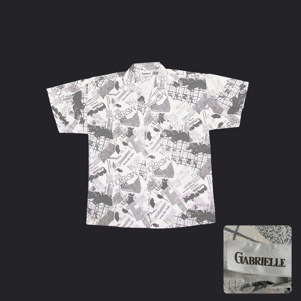 Y2K Gabrielle Oversized Newspaper Print Camp Shirt XL